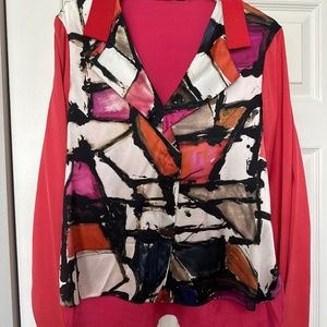 Elie Tahari Multicolored Long-Sleeved L Silk Abstract Blouse